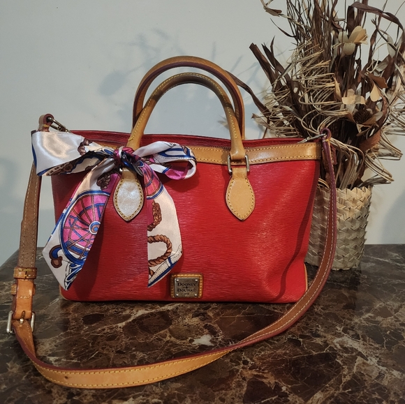 Dooney & Bourke Red and Tan Satchel with Scarf GUC - Picture 2 of 15